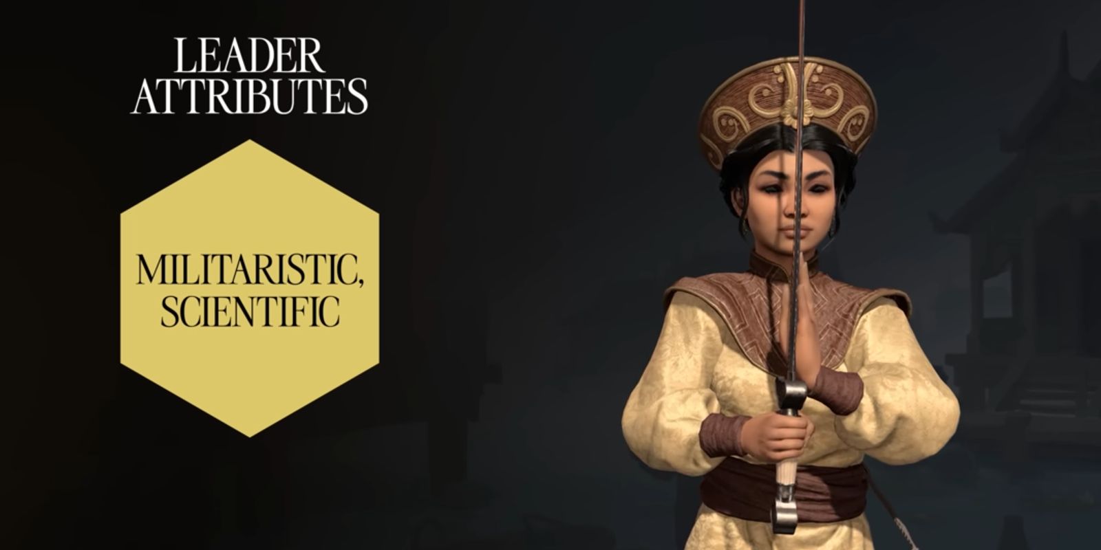 Trung Trac with her sword drawn in her reveal trailer for Civilization 7.