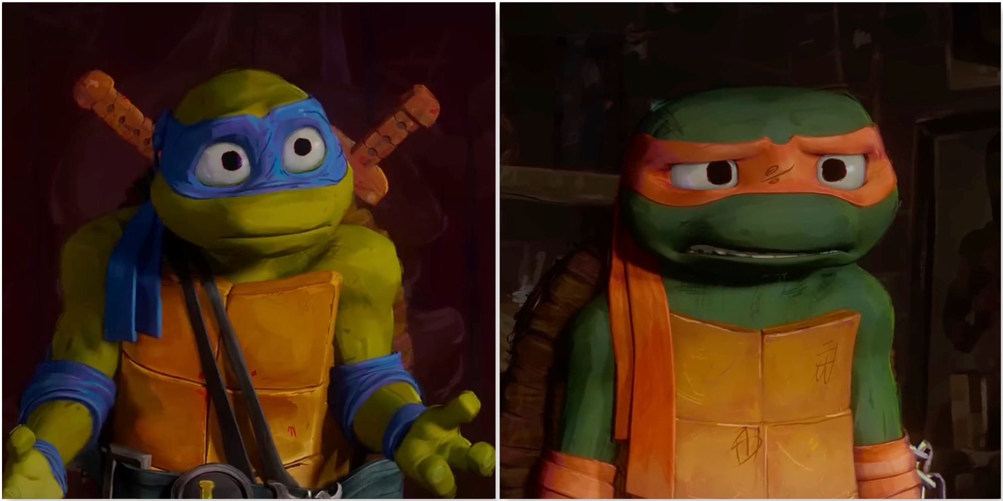 Leonardo and Michelangelo in Teenage Mutant Ninja Turtles Mutant Mayhem