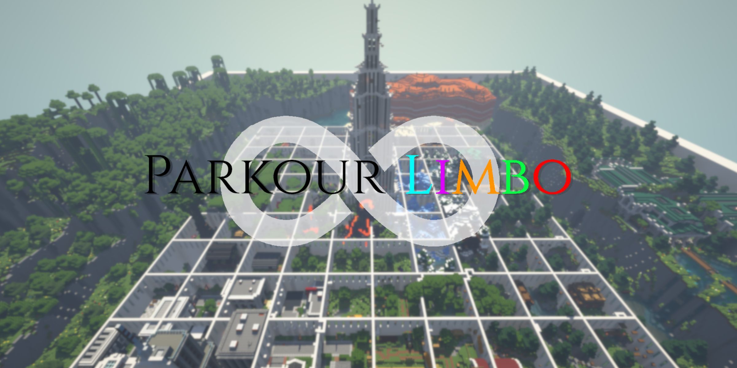 A Massive Bunch Of Square Plots Arranged Around A Large Tower With The Text Parkour Limbo In The Center From The Map Parkour Limbo In Minecraft.