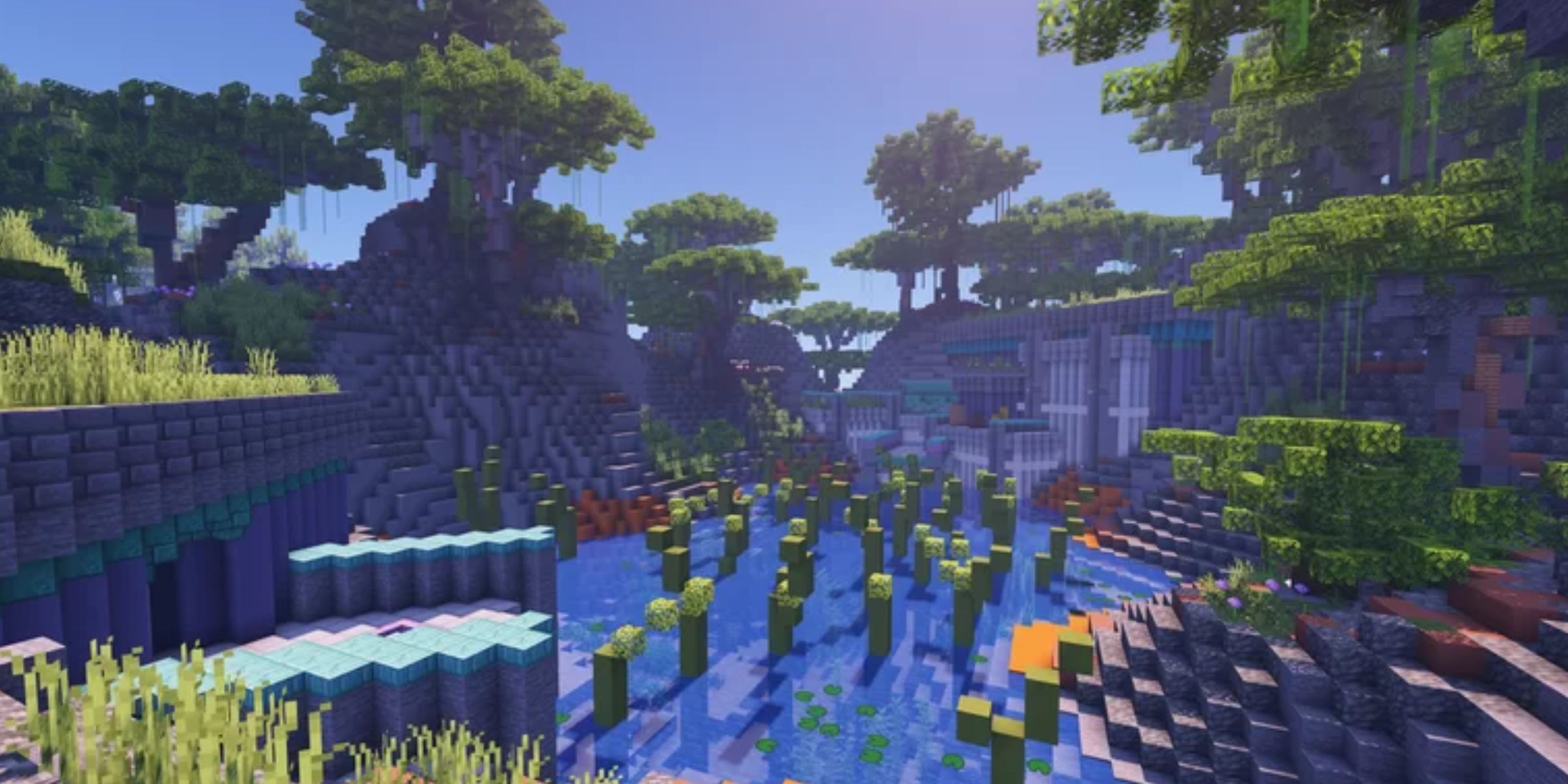 A Lush Jungle With Parkour Obstacles All Over In Minecraft In The Map Glenwood Parkour.