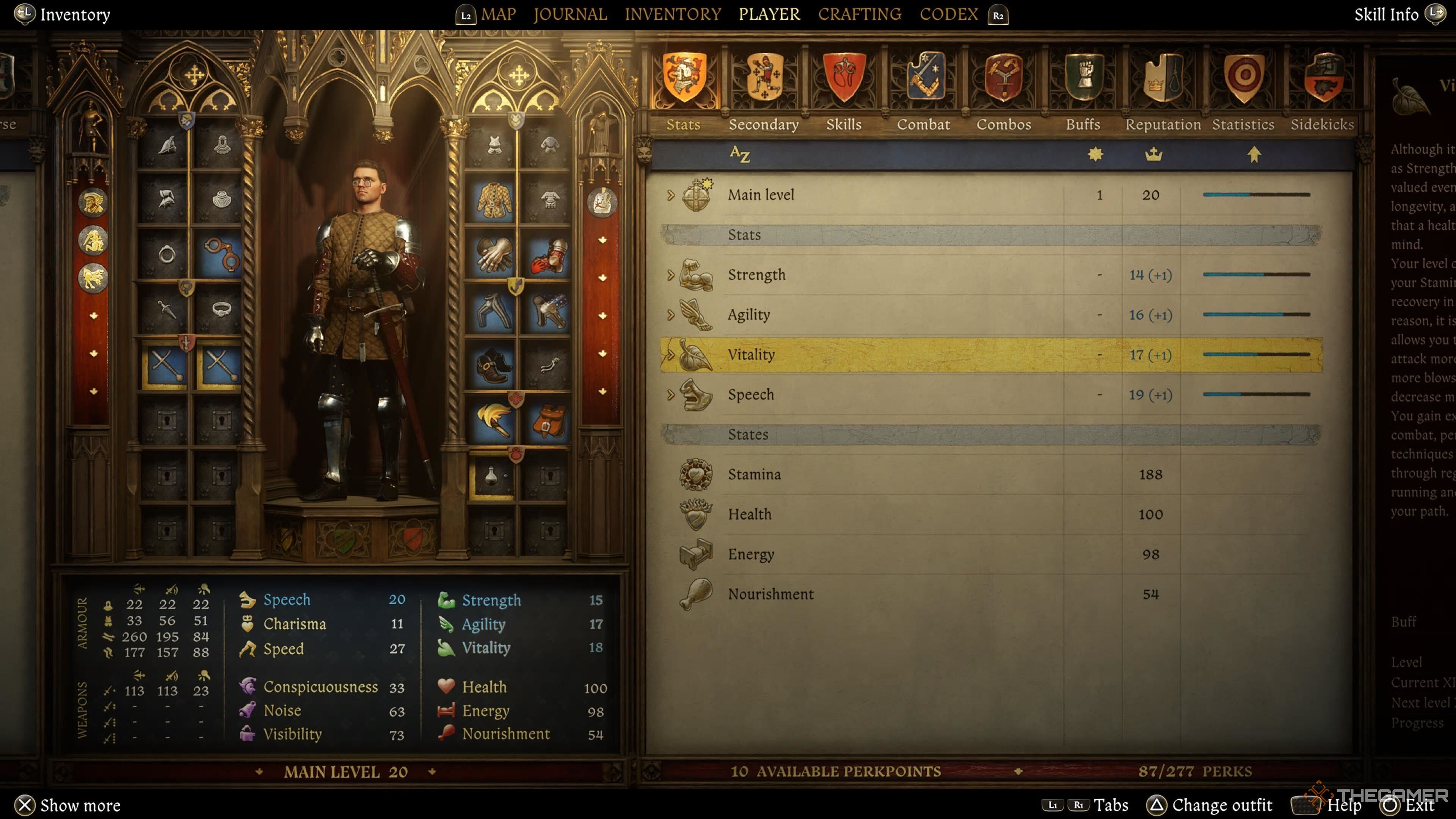 The Vitality stat in the player menu in Kingdom Come: Deliverance 2.