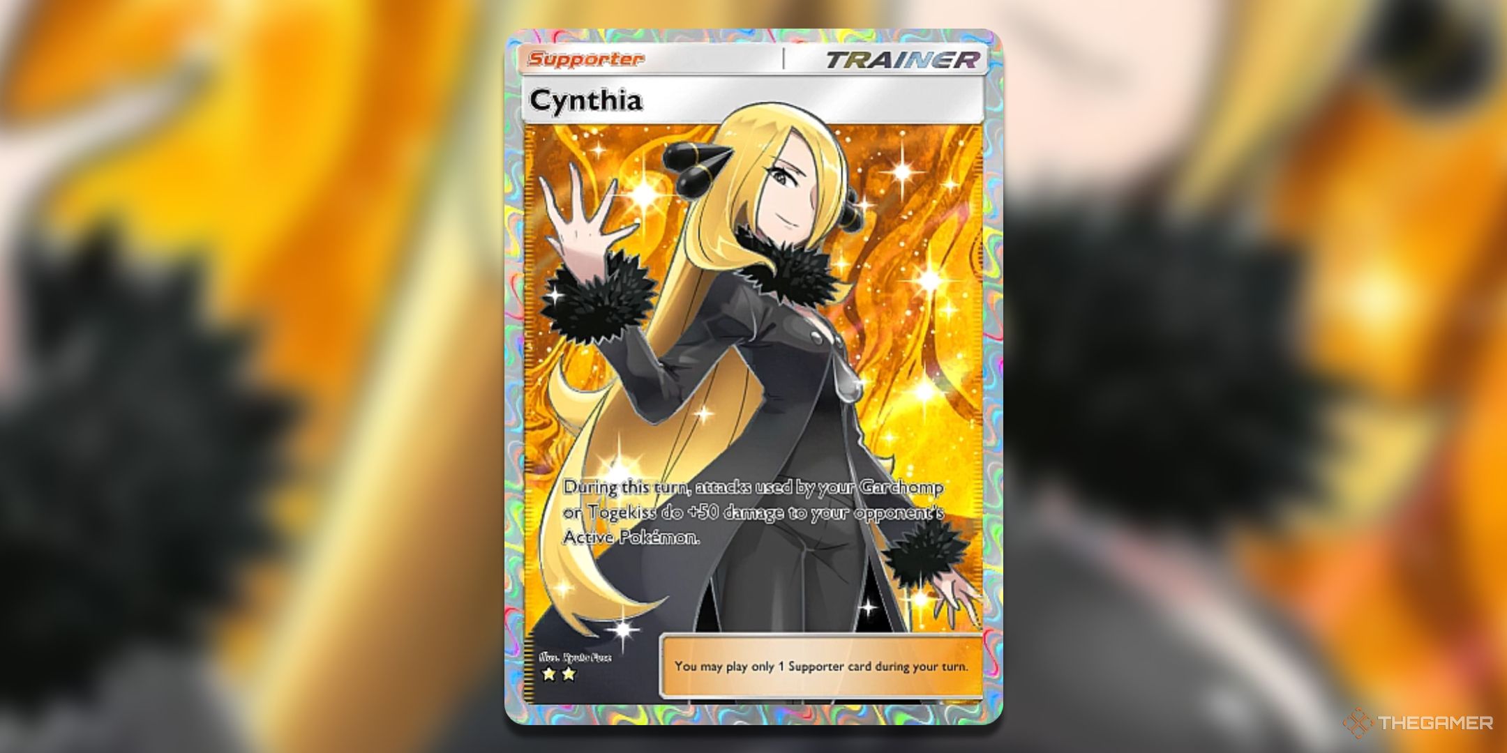 Full Art Cynthia Pokemon TCG Pocket Space Time Smackdown Card Art.