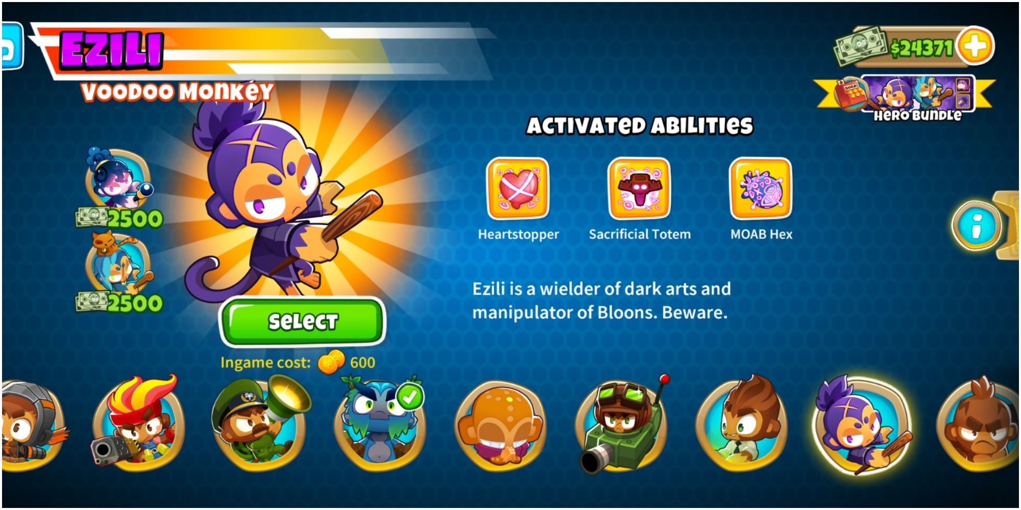 Bloons TD 6 Ezili On The Character Selection Page