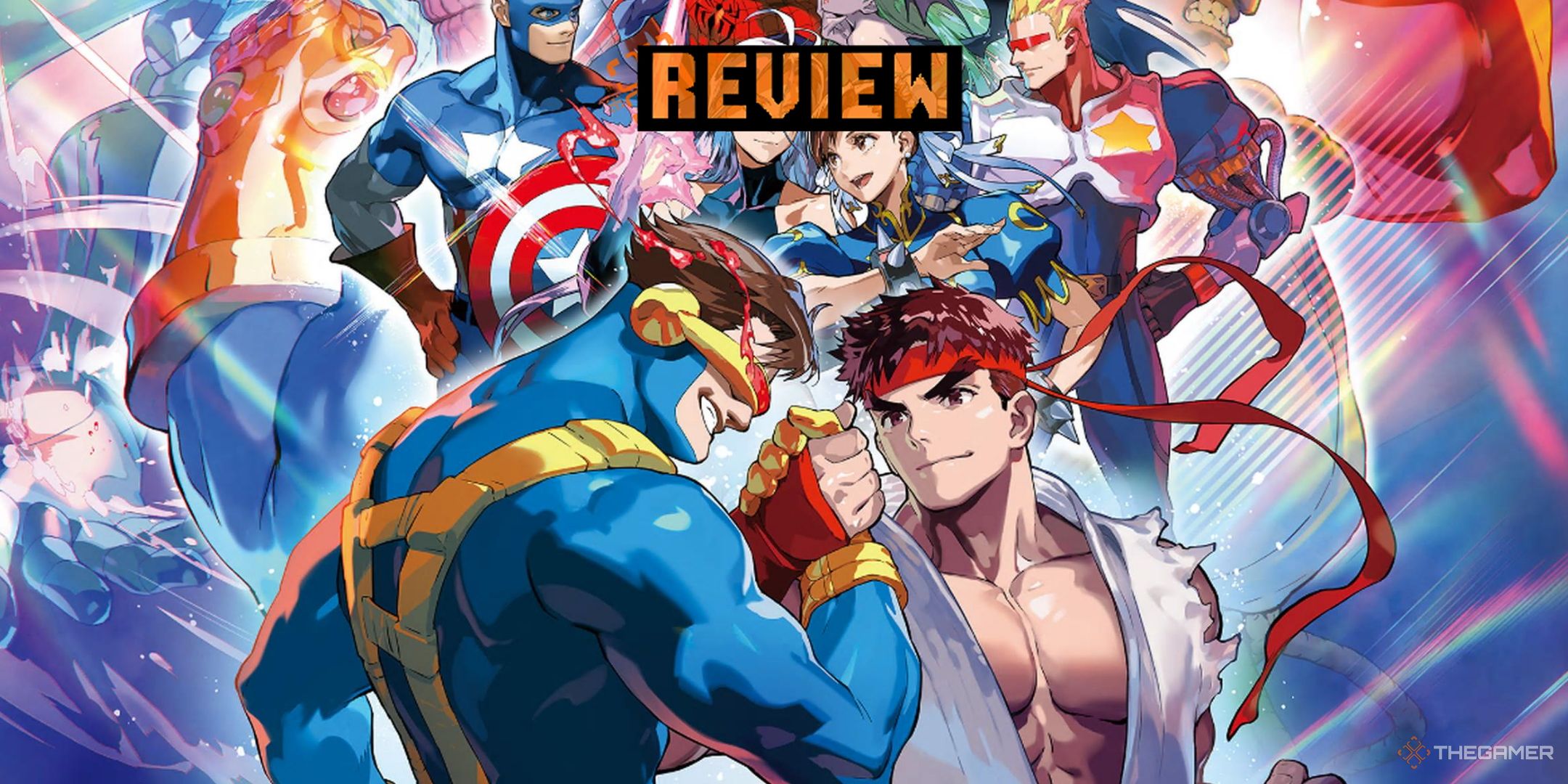 Marvel Vs. Capcom Fighting Collection Arcade Classics. Ryu and Cyclops shake hands.