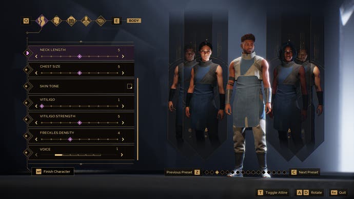 Dune: Awakening screenshot of character creator showing multiple figures and options