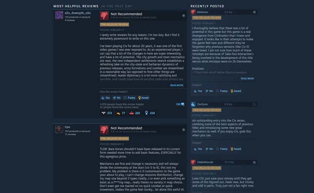 A screenshot shows negative Civ 7 reviews on Steam. 