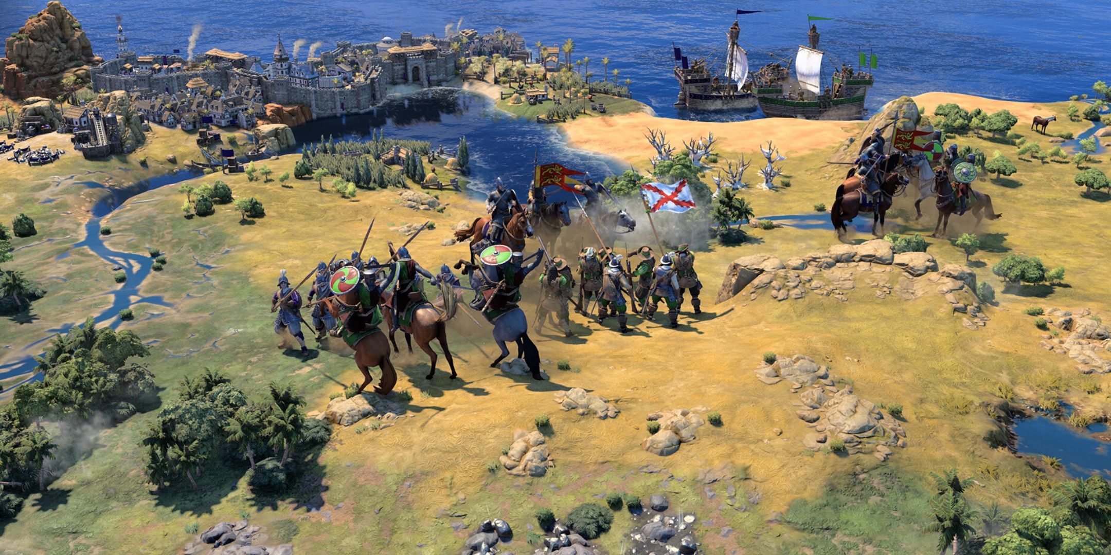 An image of Civilization 7 gameplay, showing armies fighting on a map