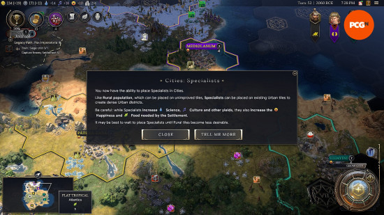 An in-game explainer of Civ 7 specialists.