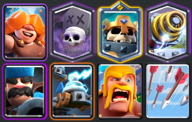 Barbarians, Skeleton King, Rune Giant, Graveyard, Sparky, Zappies, Hunter, Arrows