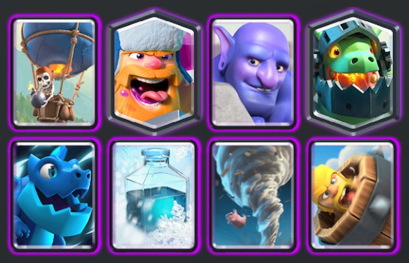 Balloon, Inferno Dragon, Electro Dragon, Bowler, Freeze, Lumberjack, Snowball, Barbarian Barrel