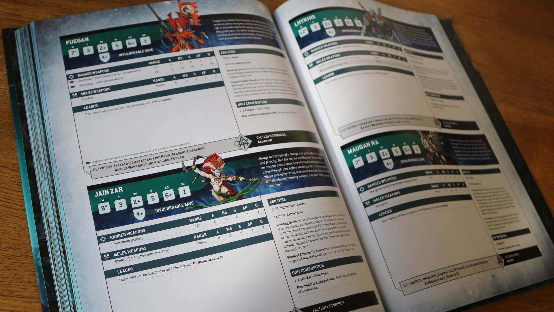 Warhammer 40,000 Codex: Aeldari datasheets for Phoenix Lords Fuegan and Jain Zar