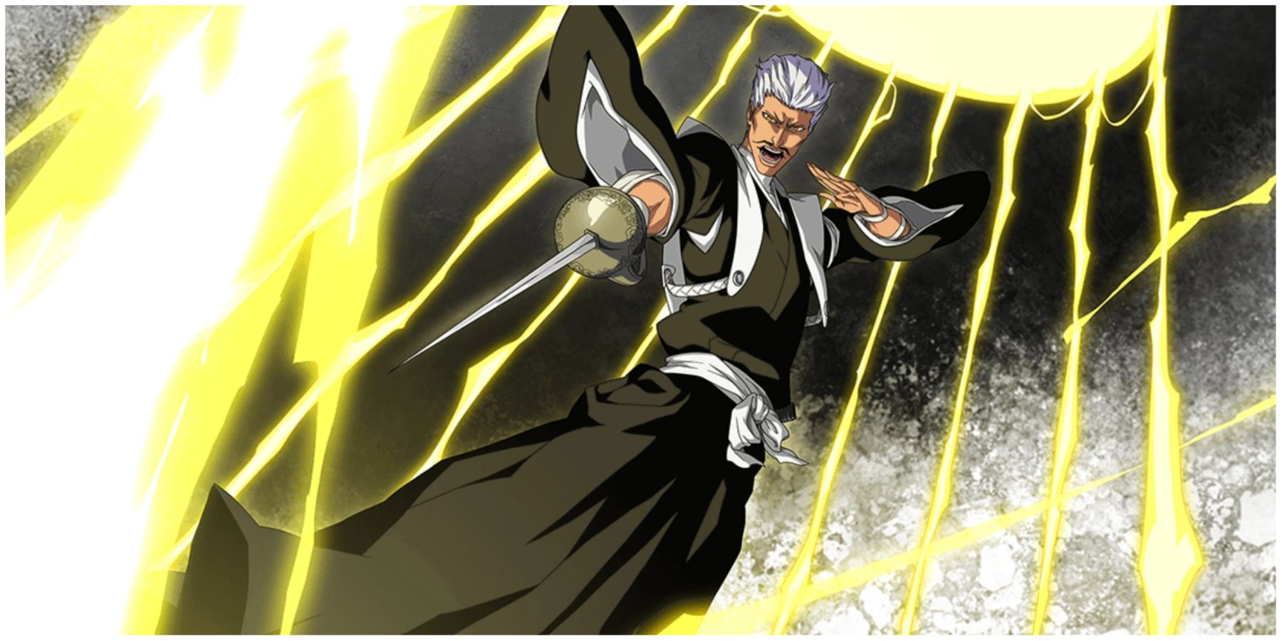 Chojiro Guiding His Bankai's Lightning Bolts At An Enemy In Bleach