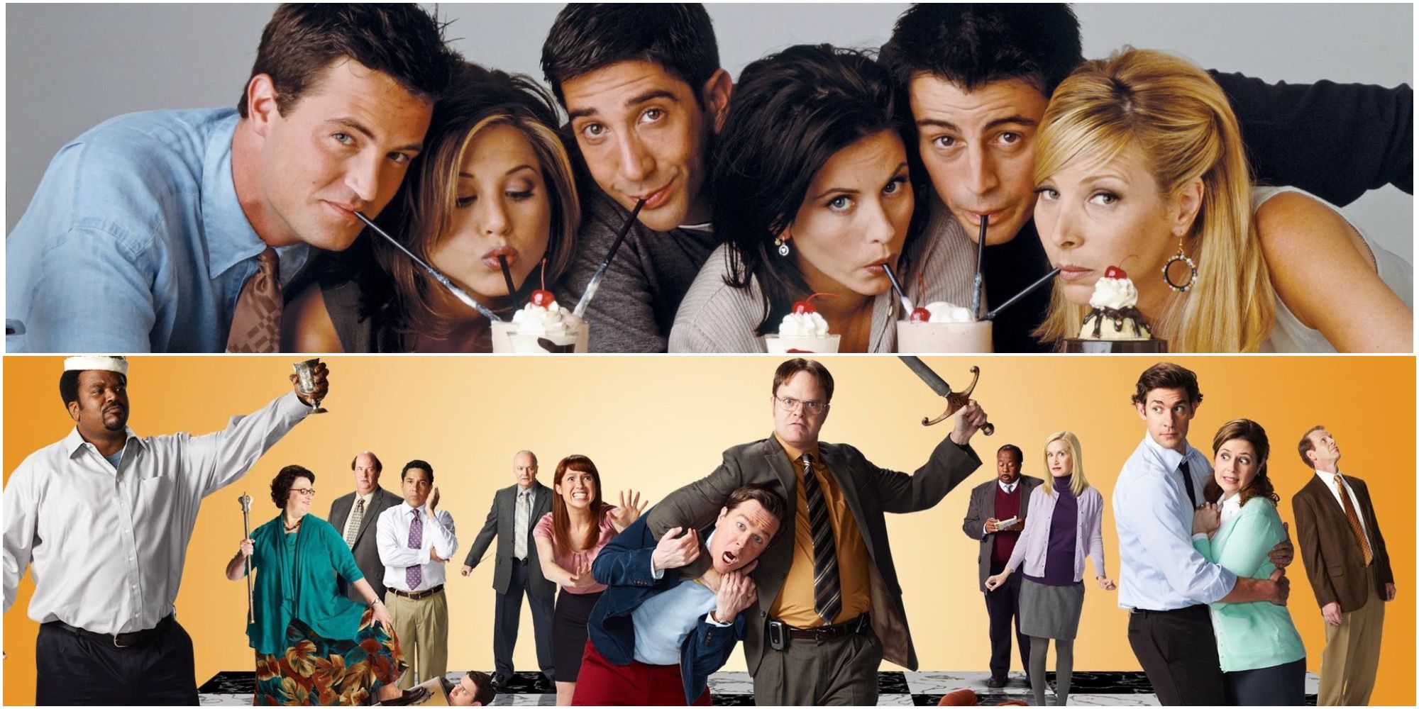 Collage Of Friends Cast  And The Office Cast Sitcom Rachel Green Phoebe Buffay Ross Geller Joey Tribiani Chandler Bing Monica Geller Michael Scott Dwight Schrute Jim Halpert Pam Beesley