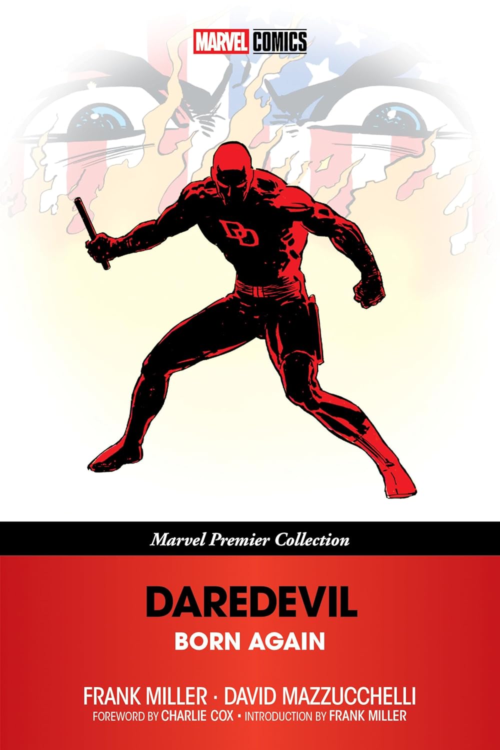 Daredevil is ready to fight on the cover of the Daredevil: Born Again Premier Collection book.