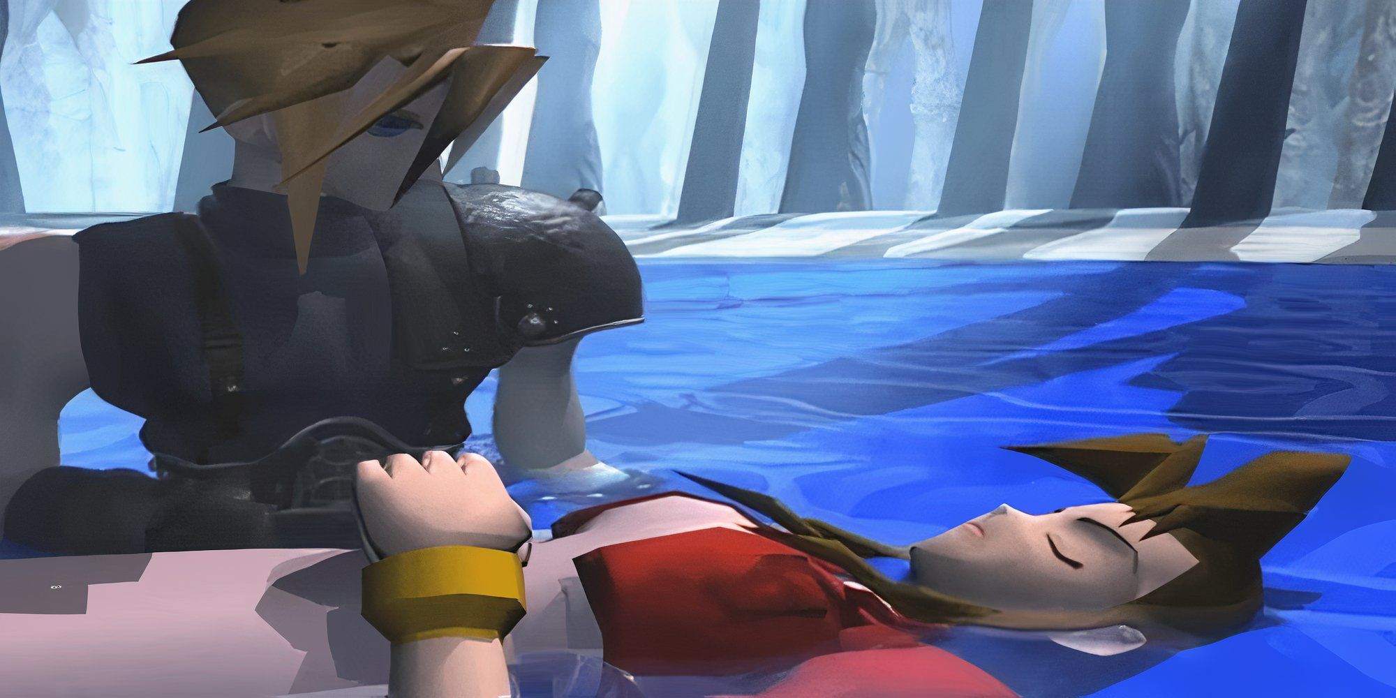 Cloud mourning Aerith just after her death