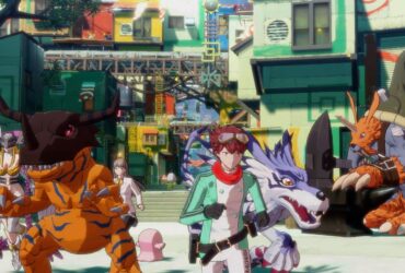 Screenshot of Digimon Story: Time Stranger of a human character running with digital monsters.