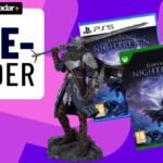 Image of the box art for the PS5 and Xbox versions of Elden Ring Nightreign, including the Elden Ring Nightreign statue, on a purple GamesRadar background.