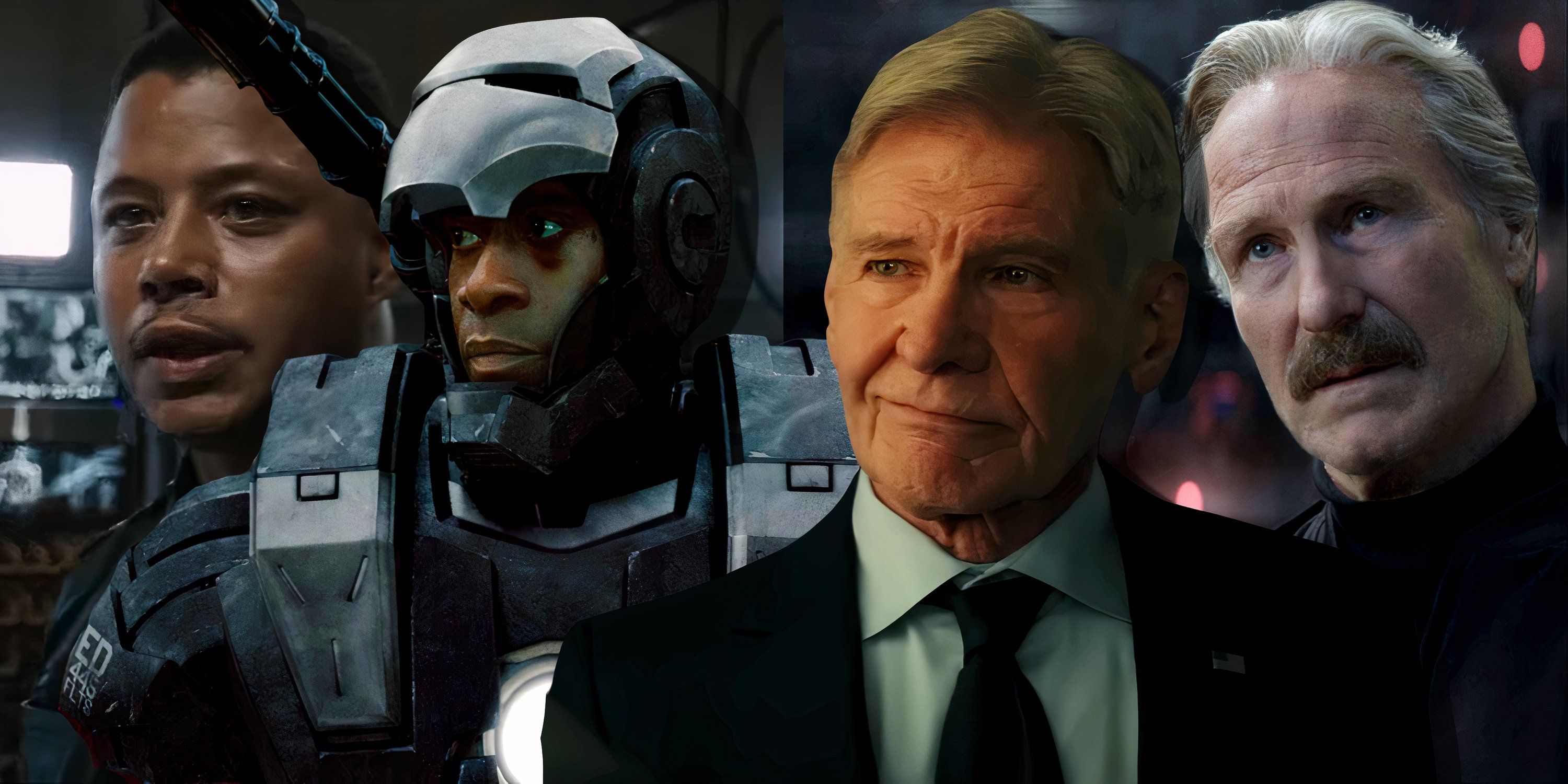 Split image of War Machine and Thaddeus Ross in various Marvel Cinematic Universe movies