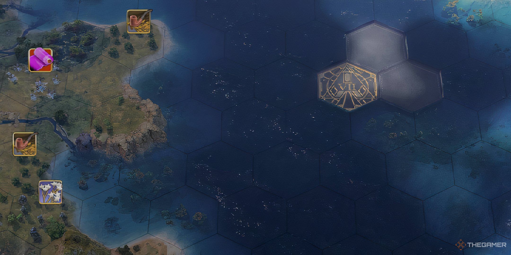 Camera looking at the center of a Continents Plus map in Civilization 7.