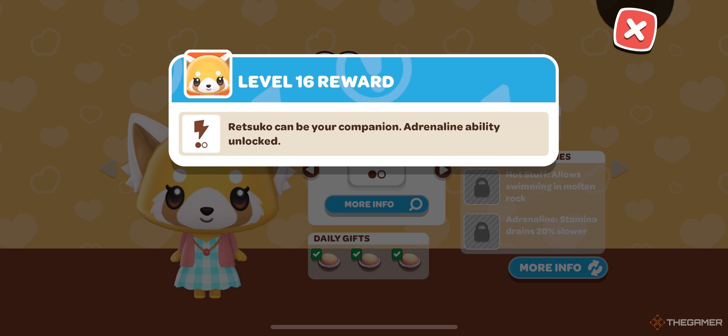 A player looking at Retsuko's ability in Hello Kitty Island Adventure.