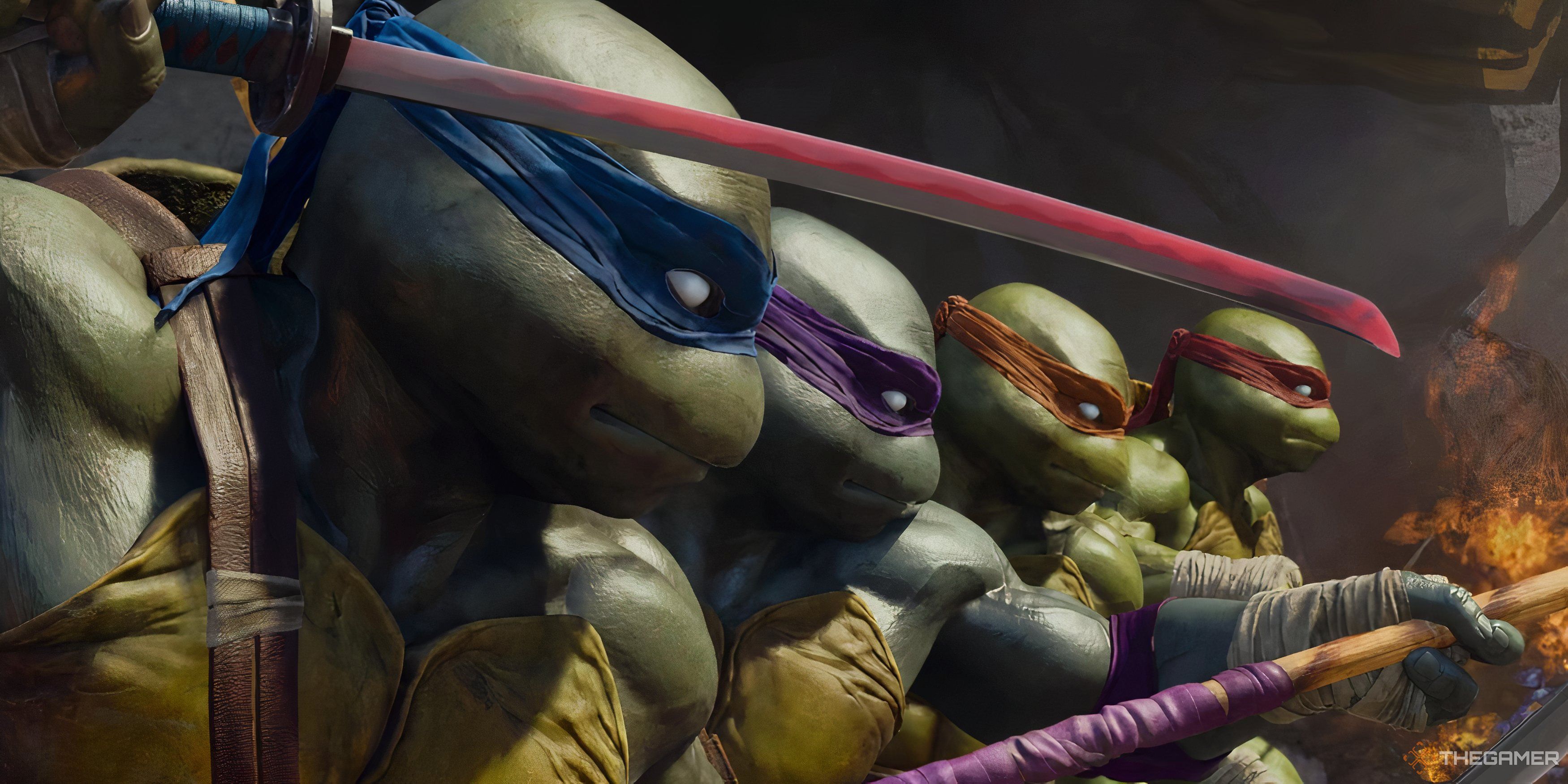 The Teenage Mutant Ninja Turtles standing in a line in Call of Duty: Black Ops 6.