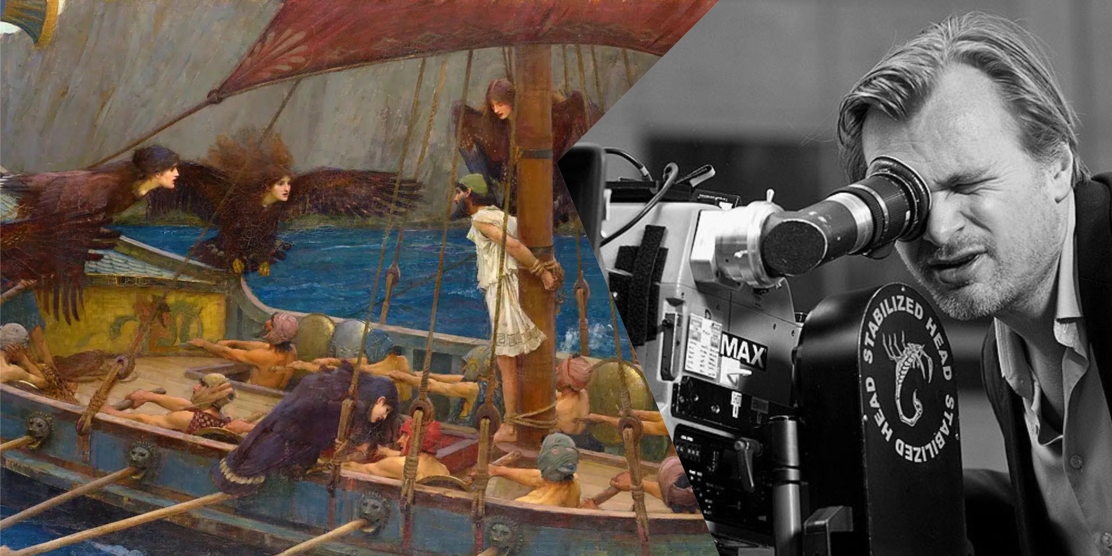 a painting of the Odyssey, Christopher Nolan directing