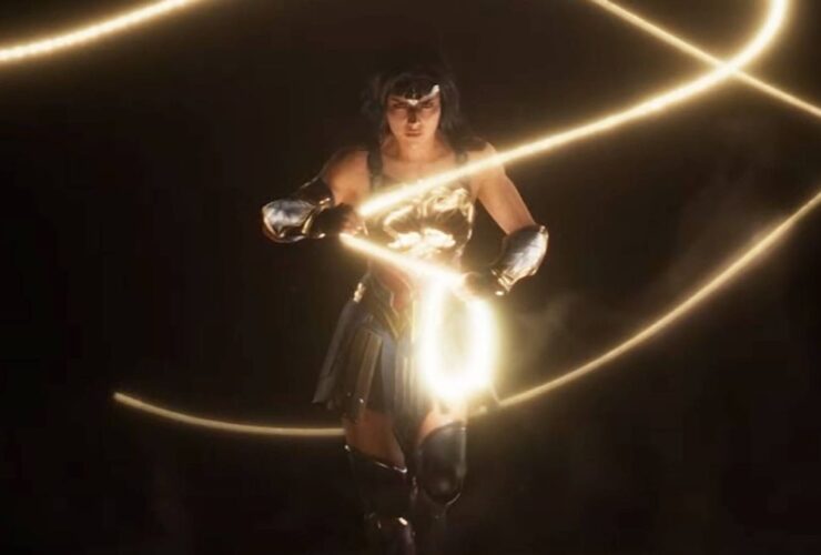 A zoomed-in and brightened screenshot of Wonder Woman in the reveal trailer for the untitled Wonder Woman game.