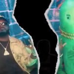 Fortnite mascot Big Dill in a ripped photograph with T-Pain