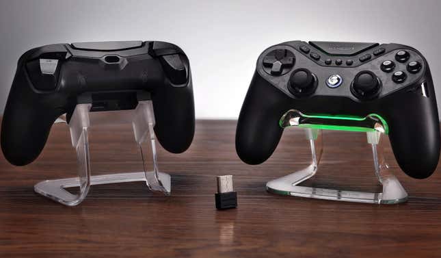 Two GameSir controller sit on stands.