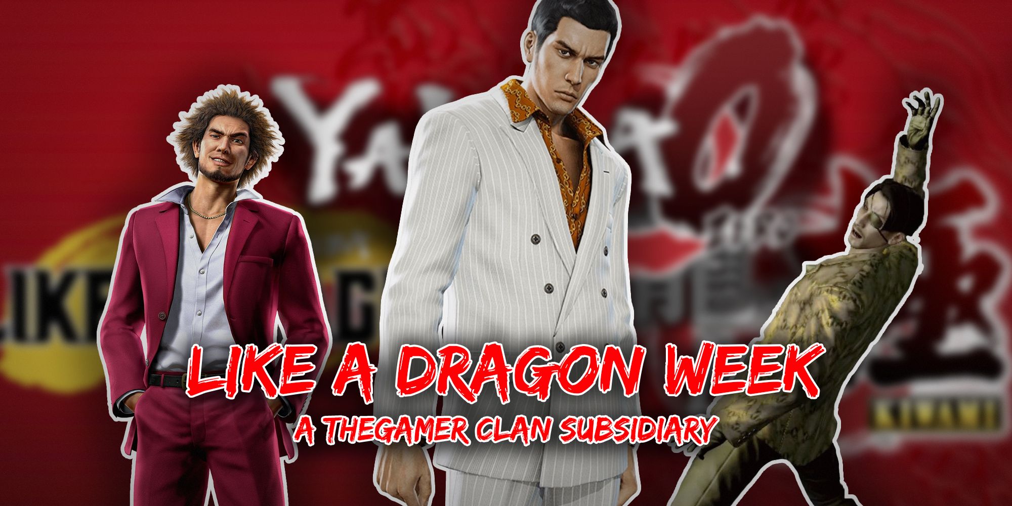 Yakuza characters - Ichiban from Like a Dragon, Kiryu from Yakuza 0, and Majima from Yakuza Kiwami