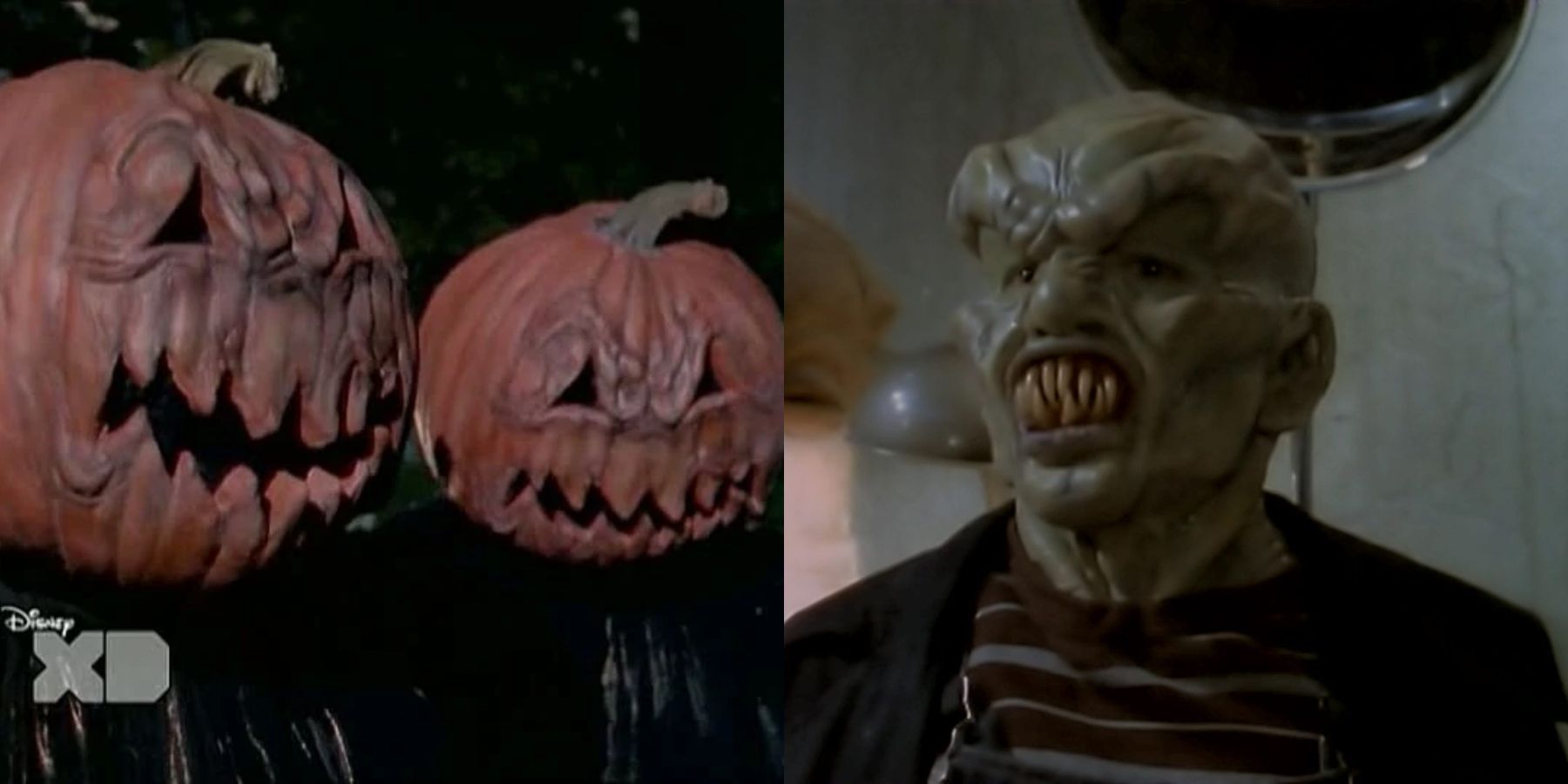 Split image of pumpkin aliens and the haunted mask in Goosebumps