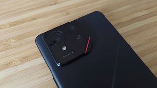 Close up of Asus ROG Phone 9 Pro camera lens with words 