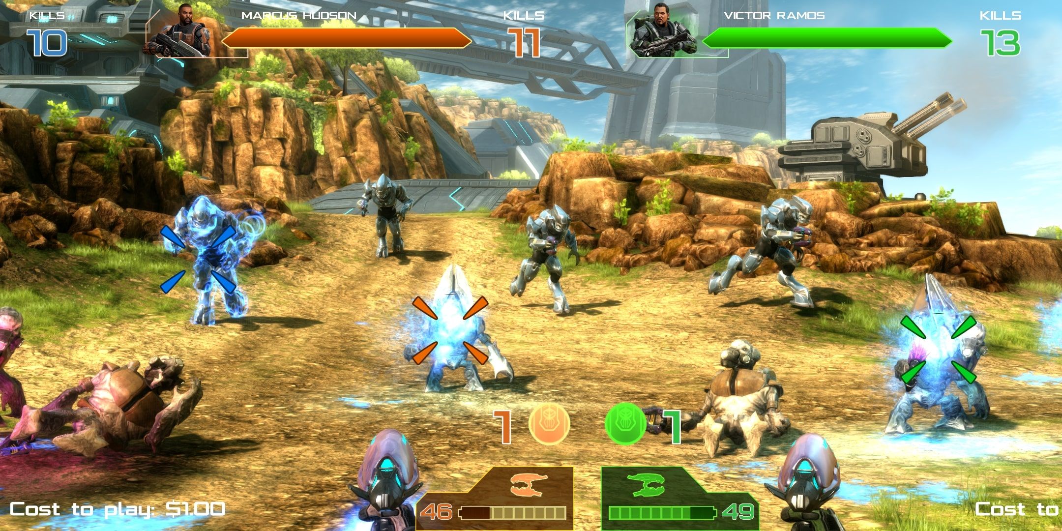 Screenshot of Halo Fireteam Raven arcade game combat scenario.