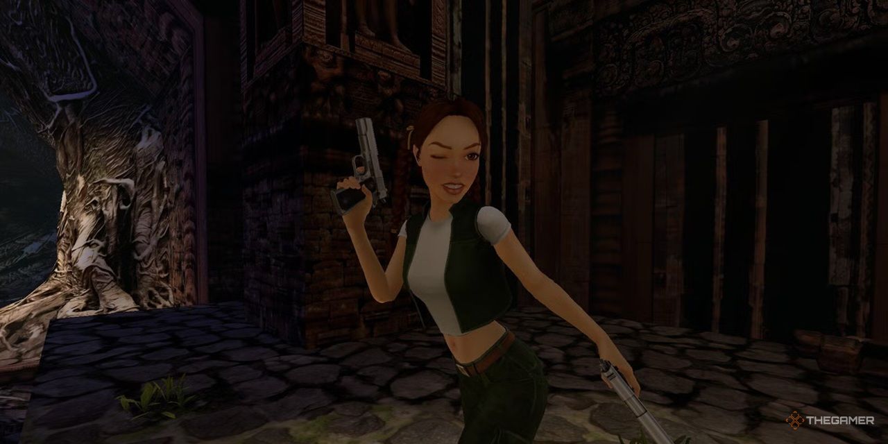 Young Lara with guns in Tomb Raider 4.