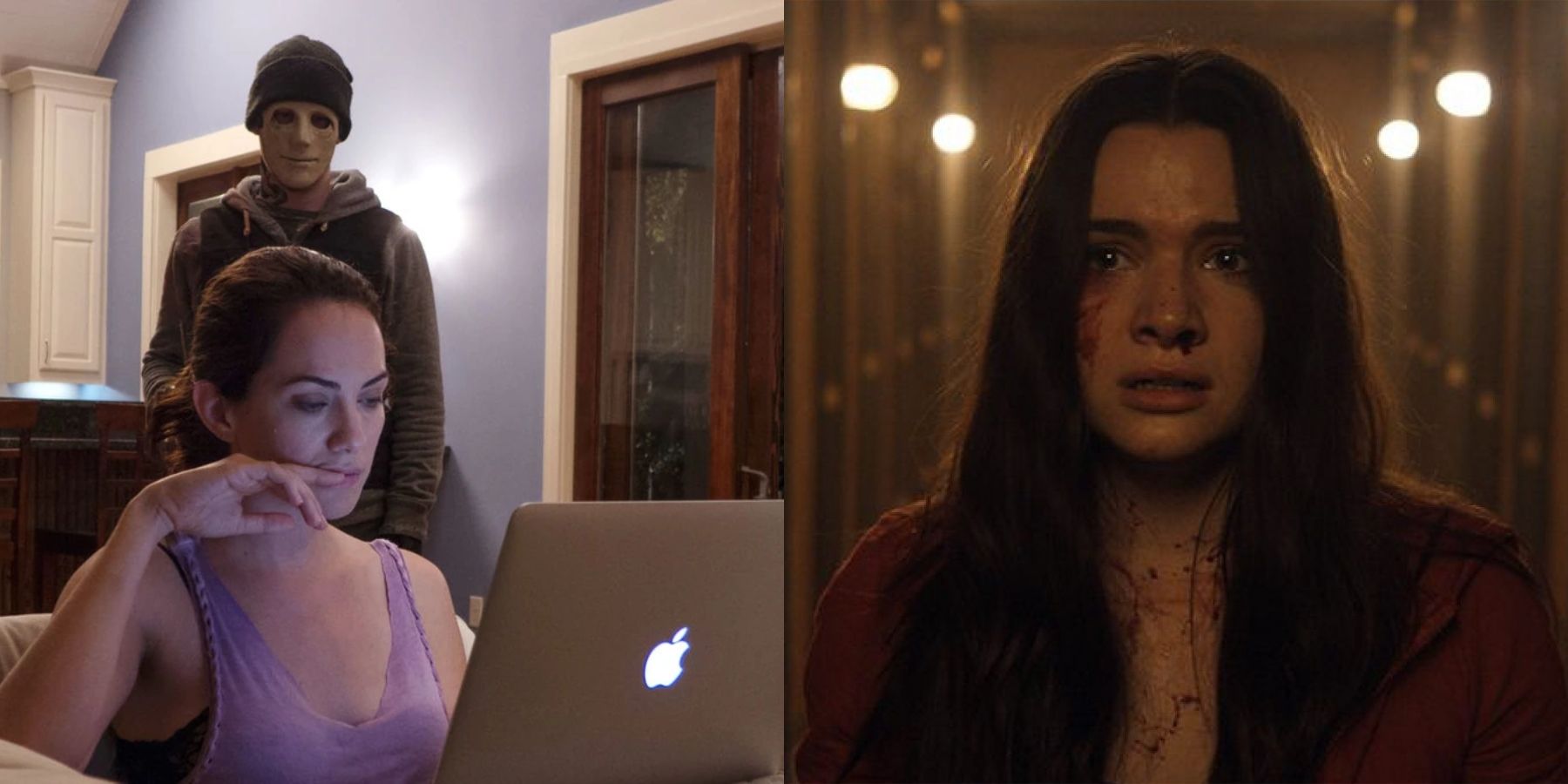 Split image of Maddie (Kate Siegal) in Hush and Harper (Katie Stevens) in Haunt