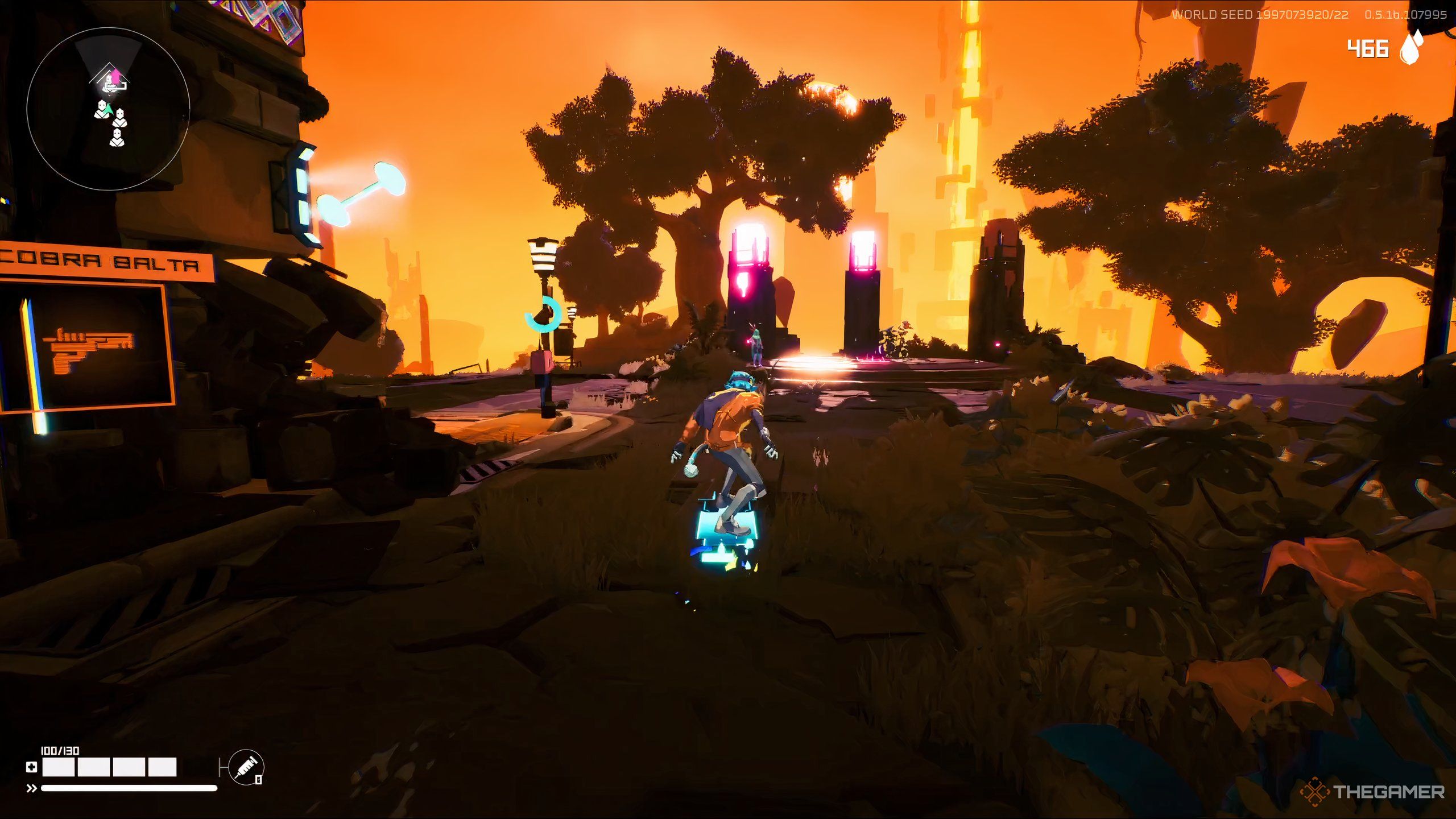 The Cursed Outpost at sunset in Hyper Light Breaker. 