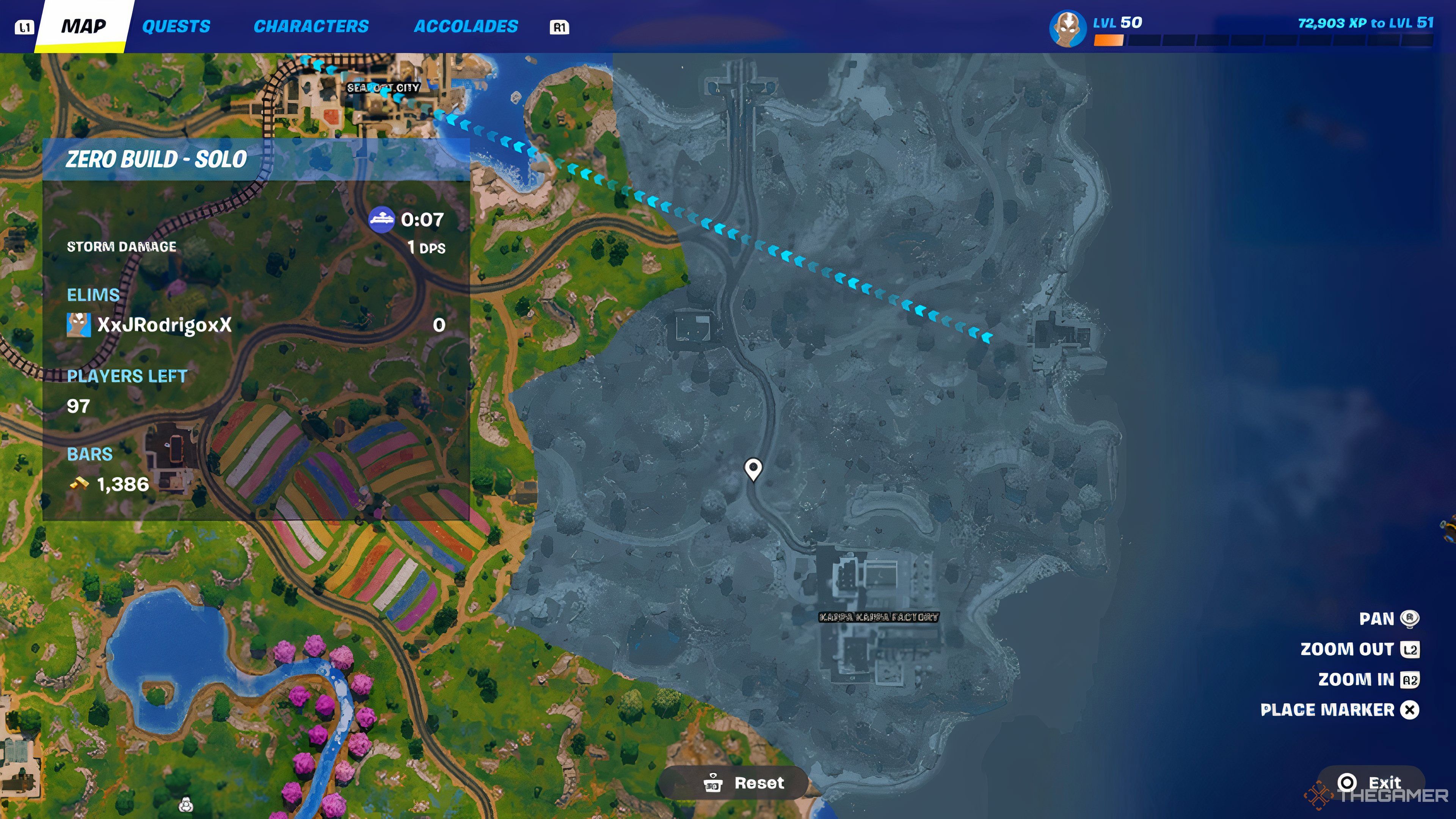 New map area in Fortnite greyed-out.