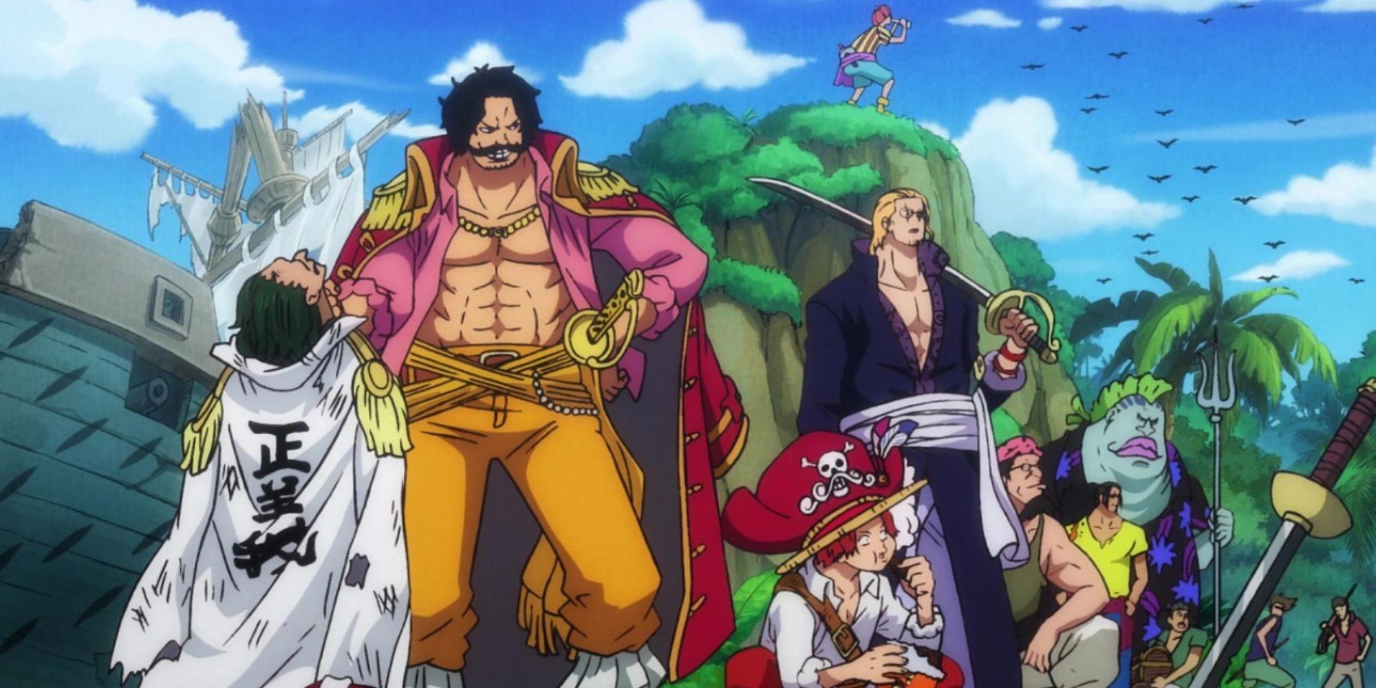 The Roger Pirates defeat a crew of Marines before clashing with the Whitebeard Pirates.