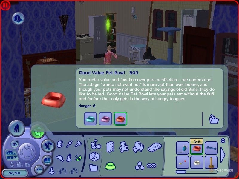 A food bowl is shown in the shop in The Sims 2.