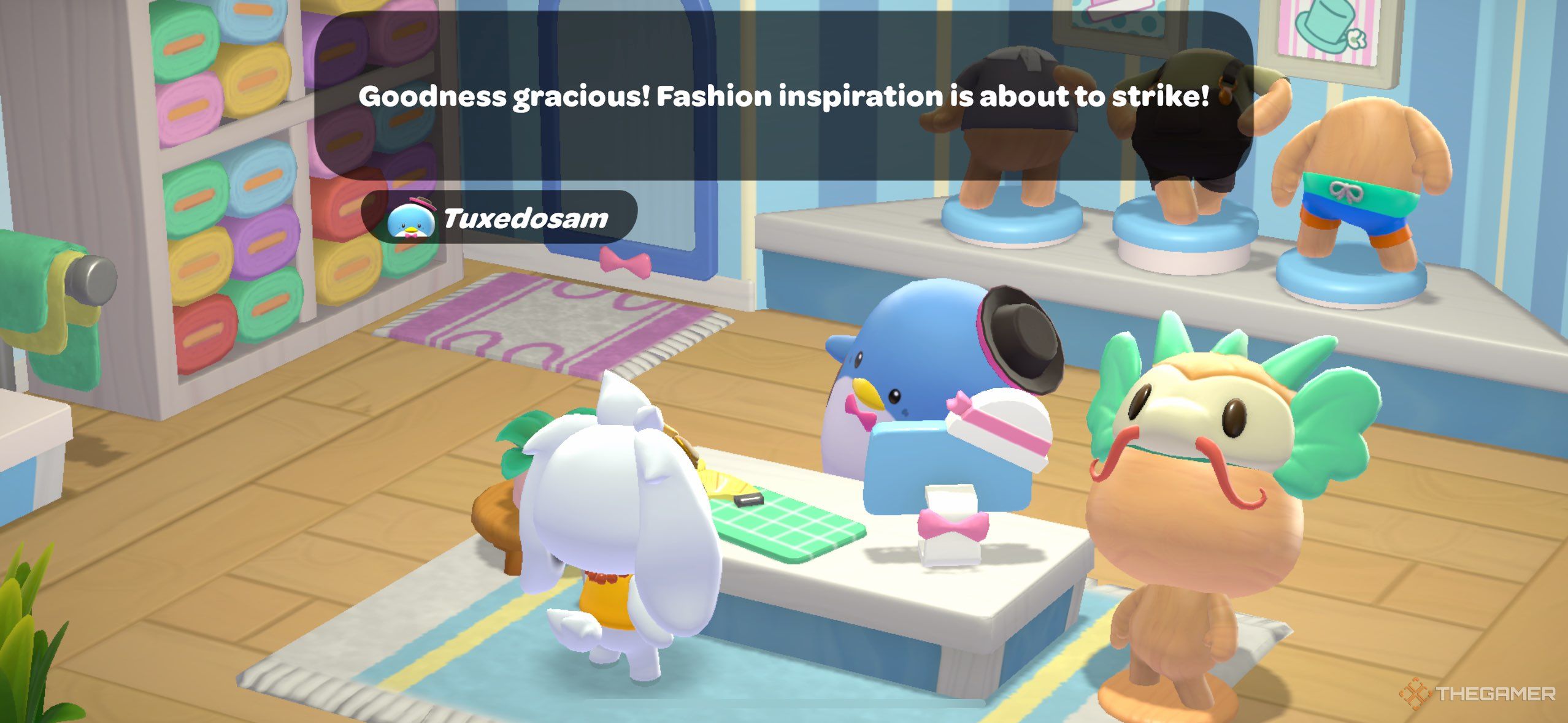 A player speaking with Tuxedosam in Hello Kitty Island Adventure.