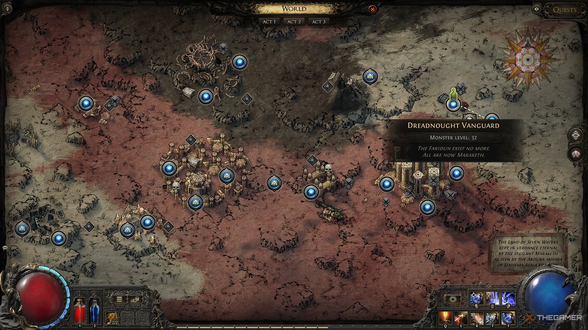 The Dreadnought Vanguard map location on the world map in Path of Exile 2.