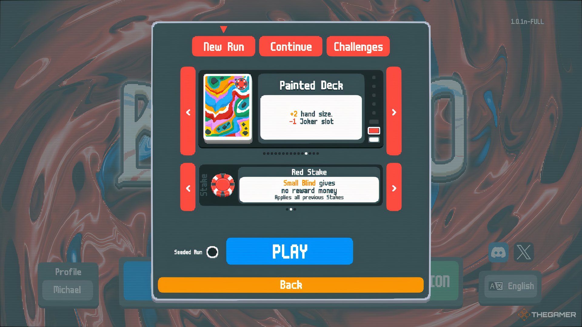 The Painted Deck in the deck select screen in Balatro.