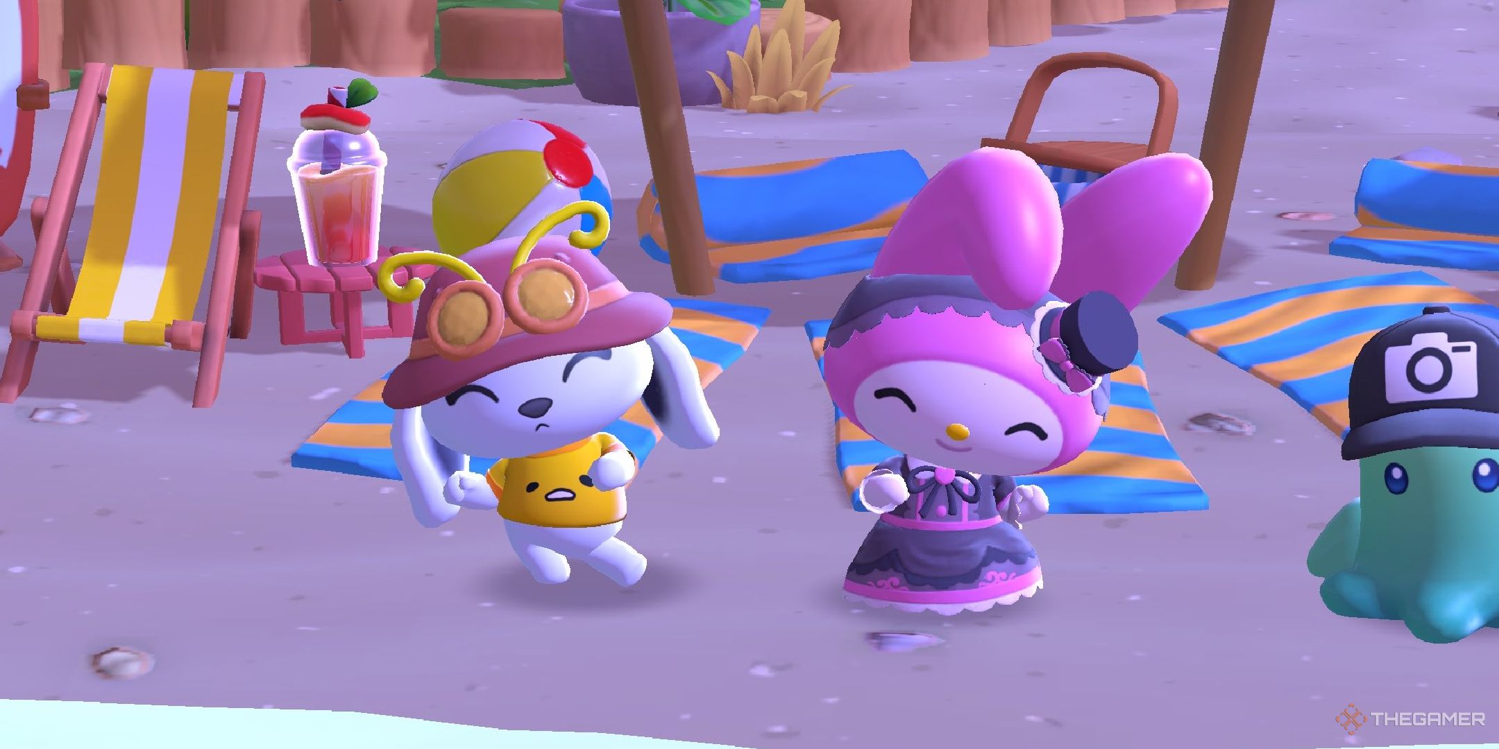 A player dancing next to My Melody in Hello Kitty Island Adventure.