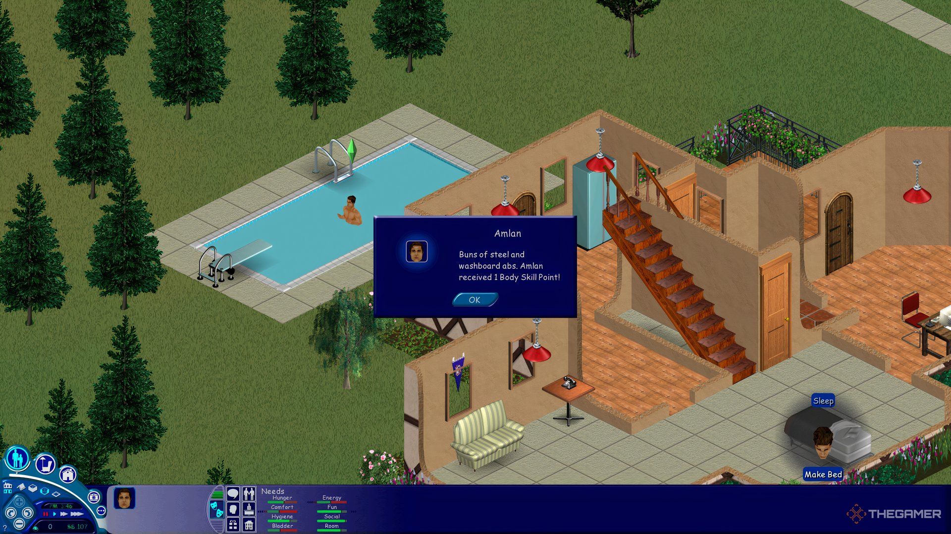 An image showing a prompt in The Sims stating earned Body Points.