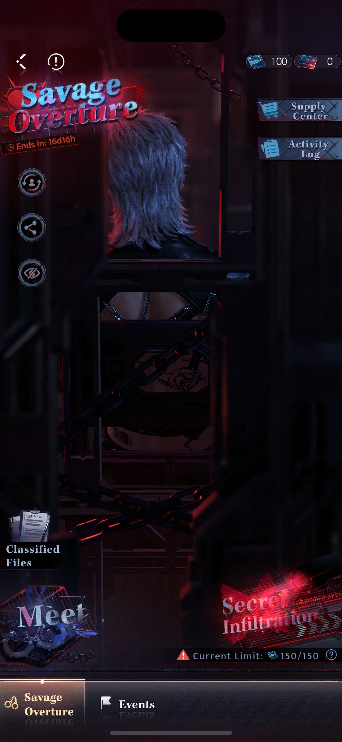 Love And Deepspace: An image of Sylus in the interrogation chair on the main screen of the event.