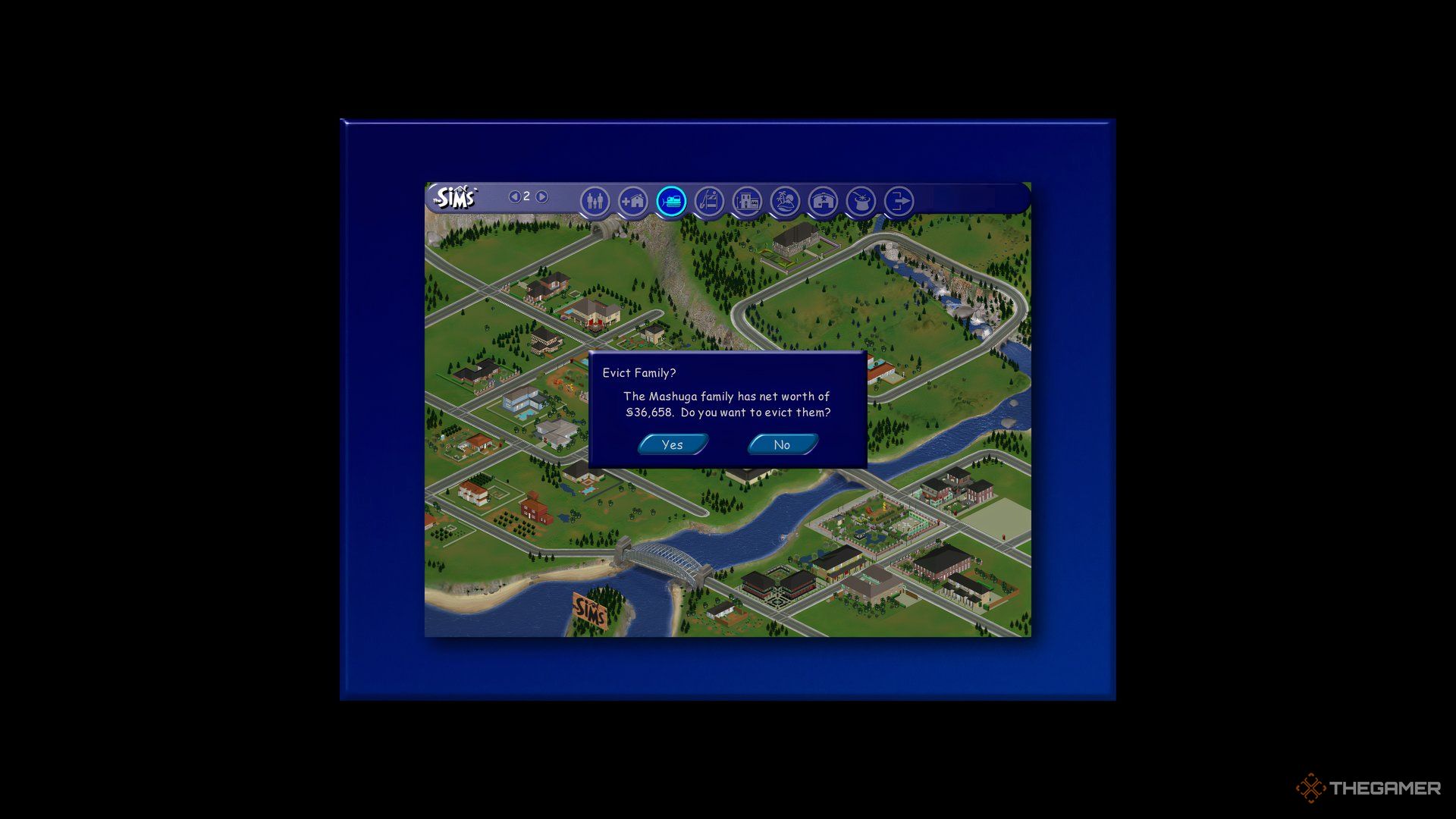 An image showing a the option to evict household in The Sims.