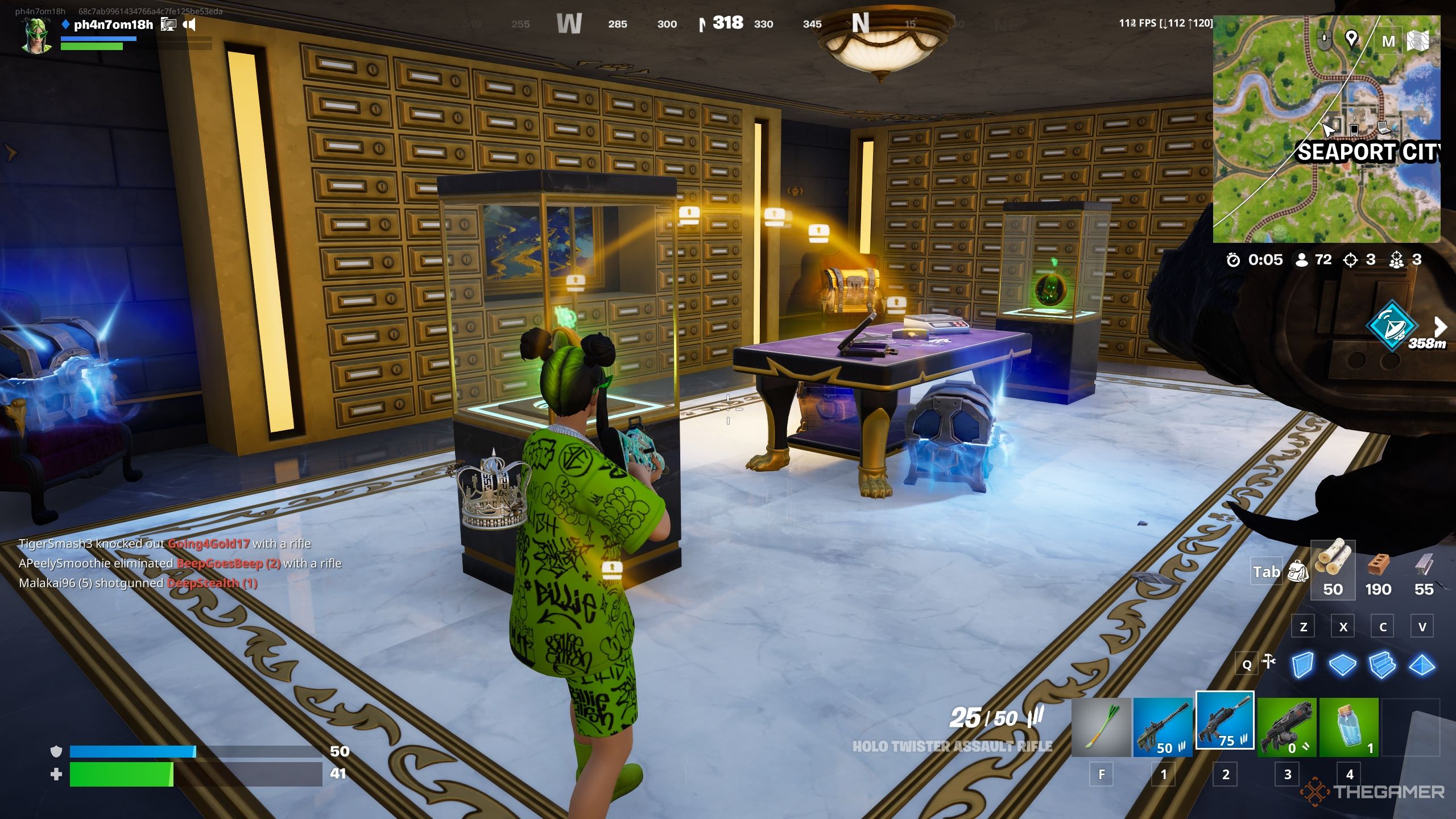  A bunsh of loot boxes inside of a vault in Fortnite.