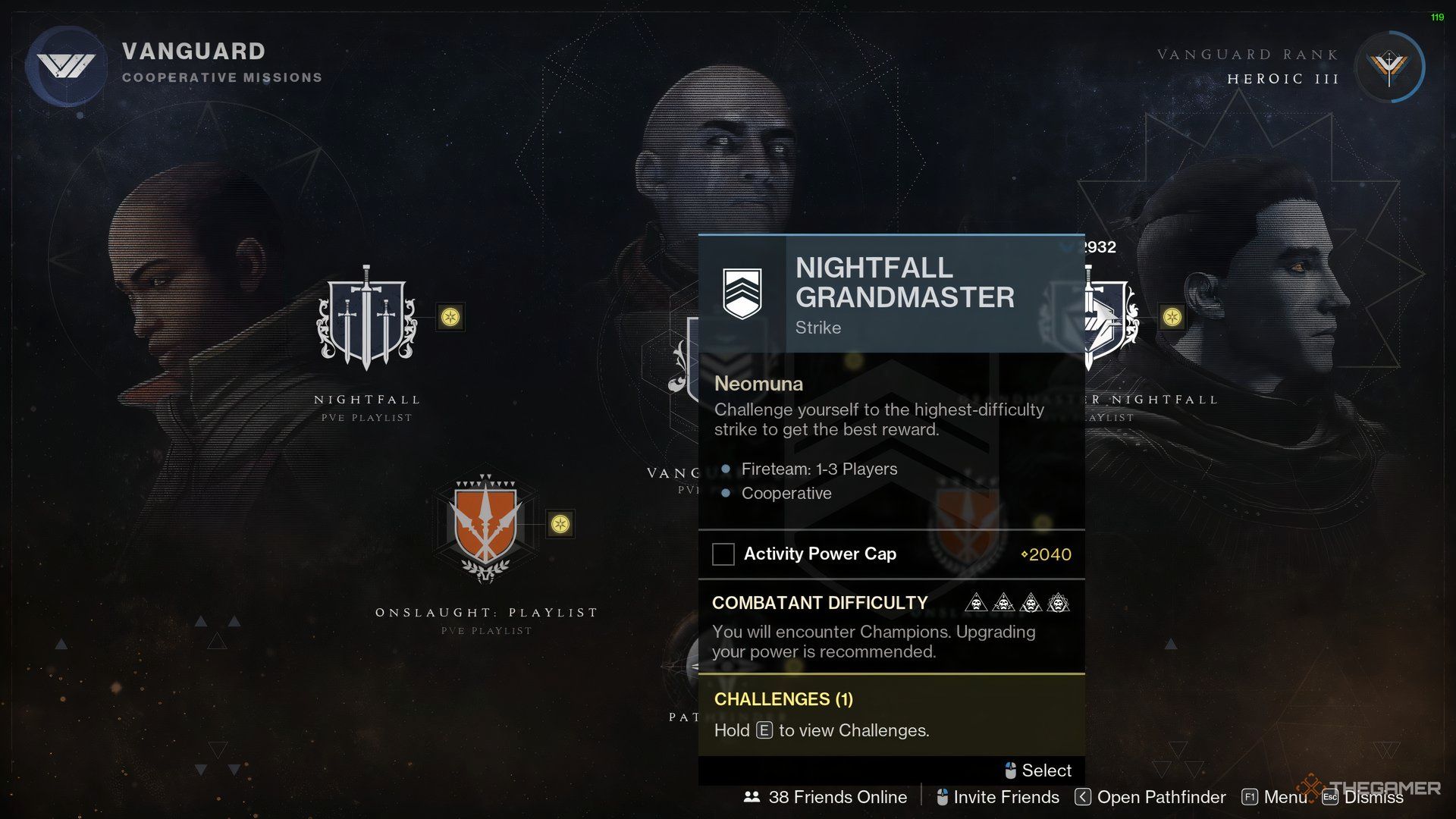 Grandmaster Nightfall launch display screen in Destiny 2.