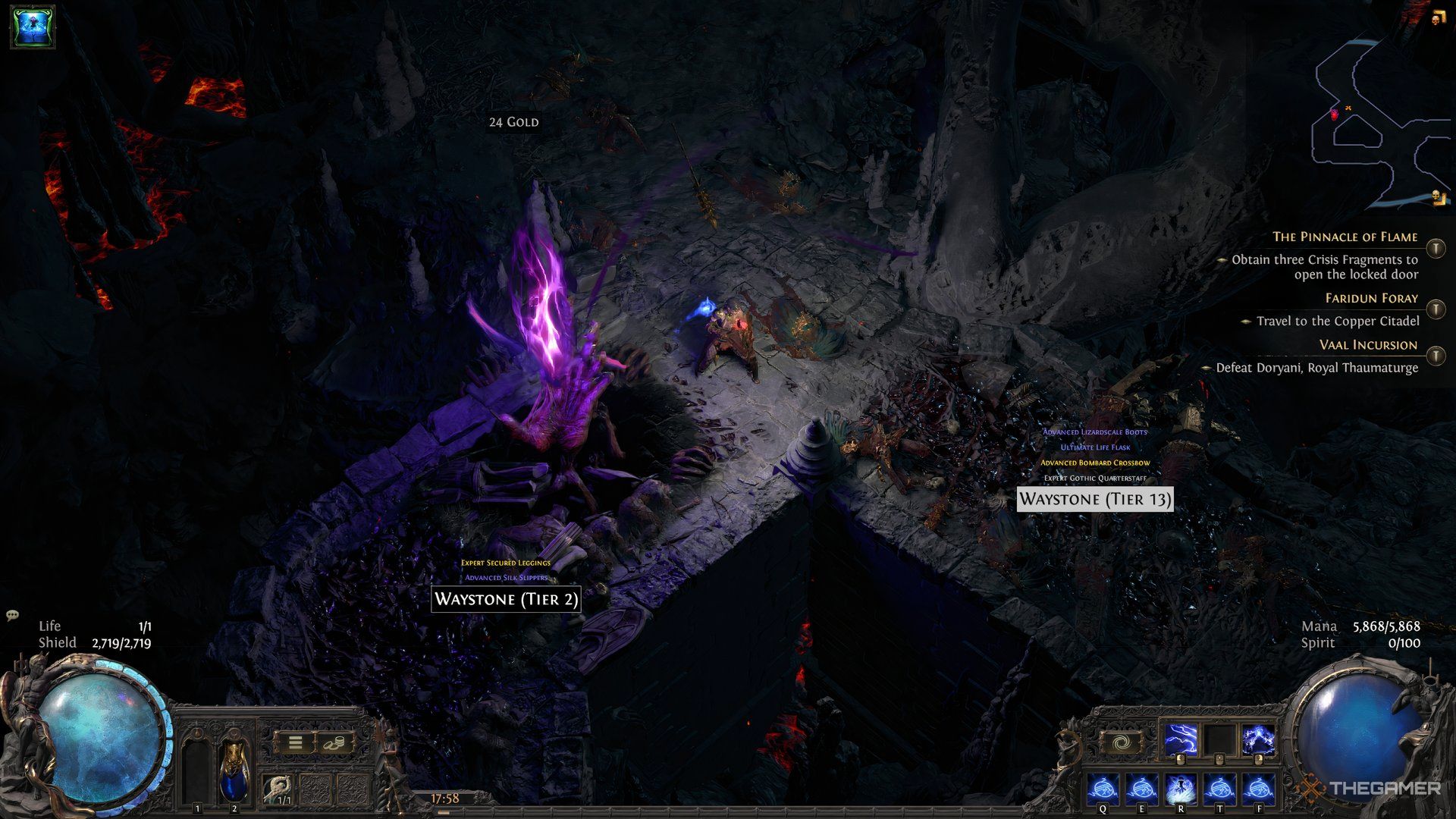 Player standing next to a Breach encounter in Path of Exile 2. Interacting with the Purple Hand starts the Breach encounter.