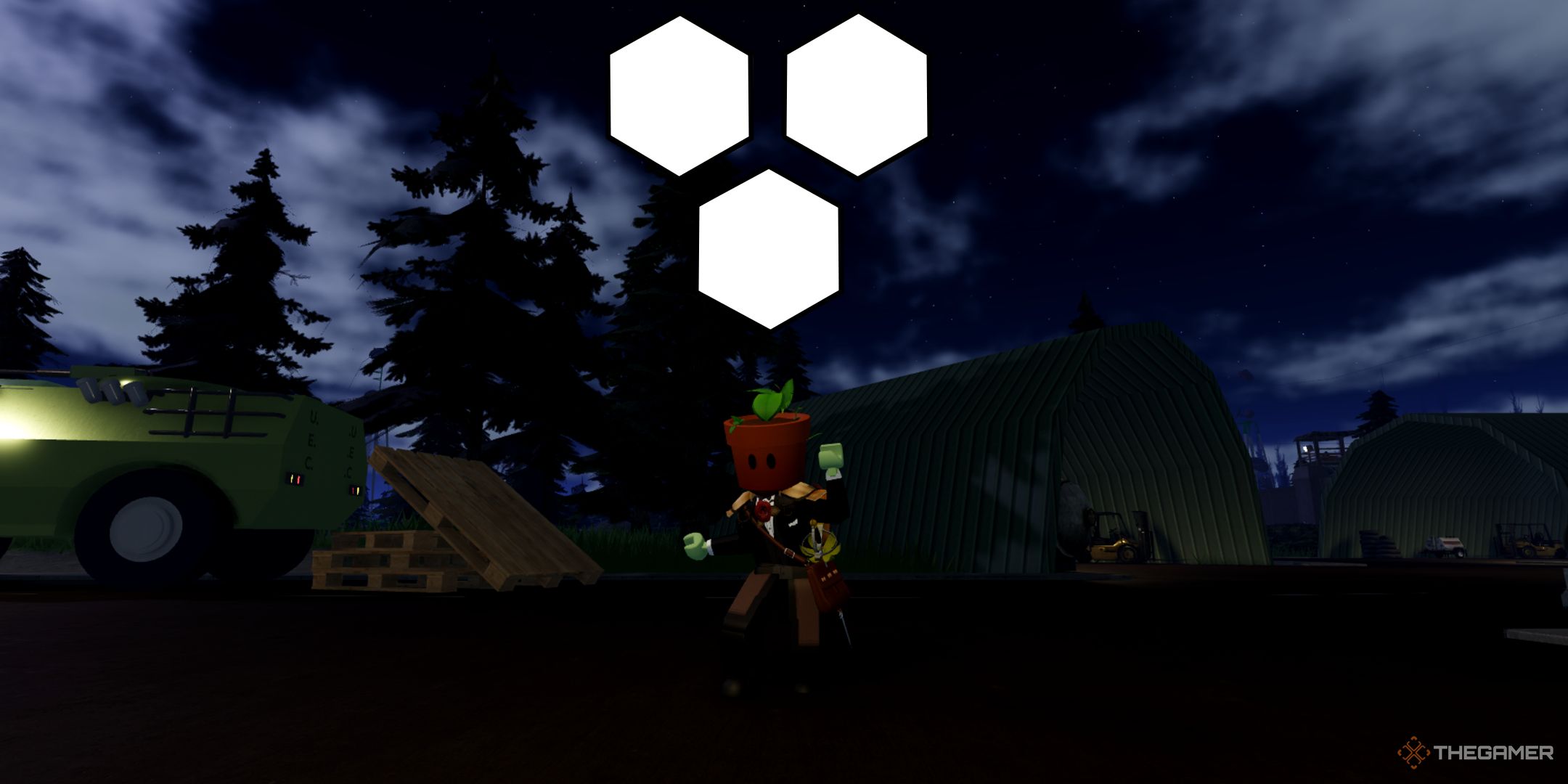 A player dancing under the Points symbol in Roblox Evade. 